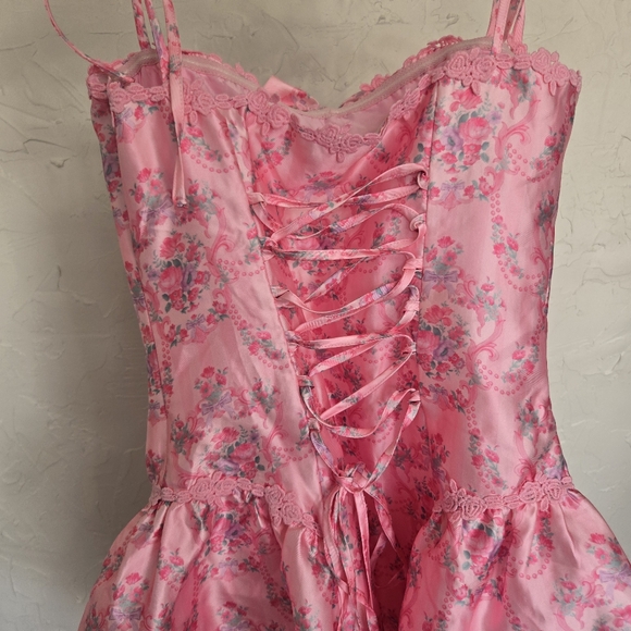 Sugar Thrillz Pink Floral Taffeta Corset Bow Dress, S - Picture 8 of 12